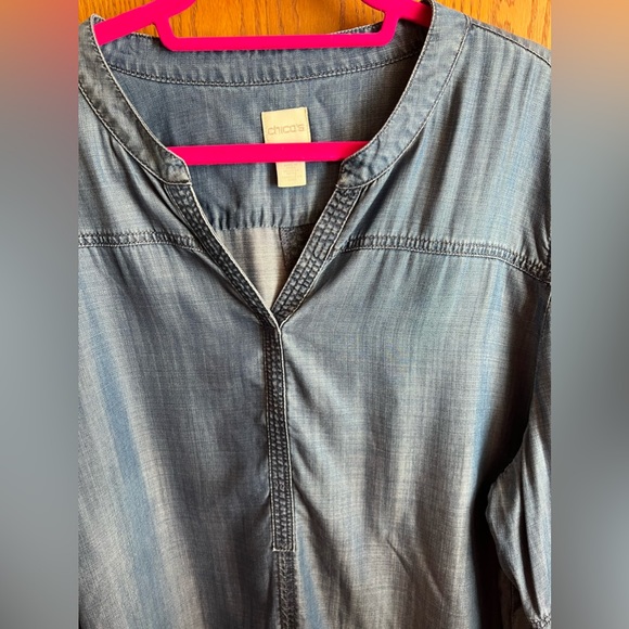 Chico’s Lyocell 4/XL Flare Bell Sleeve Top Women Chambray Bohemian Gypsy Casual - Picture 4 of 9